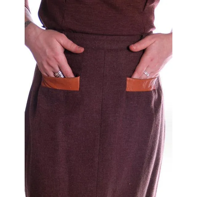 Vintage Brown Wool 2 Tone Ladies Suit  Small 1950 Art More