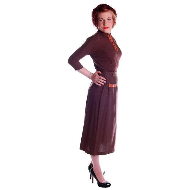 Vintage Brown Wool 2 Tone Ladies Suit  Small 1950 Art More