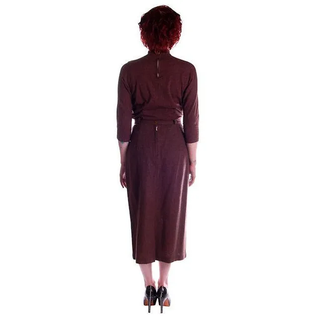 Vintage Brown Wool 2 Tone Ladies Suit  Small 1950 Art More