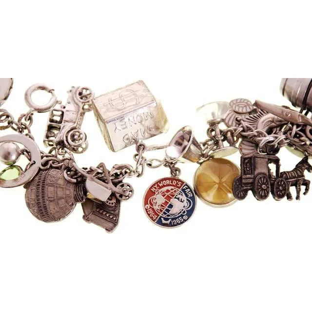 Vintage Charm Bracelet Bell Telephone Sterling Silver 23 Charms '64 Worlds Fair