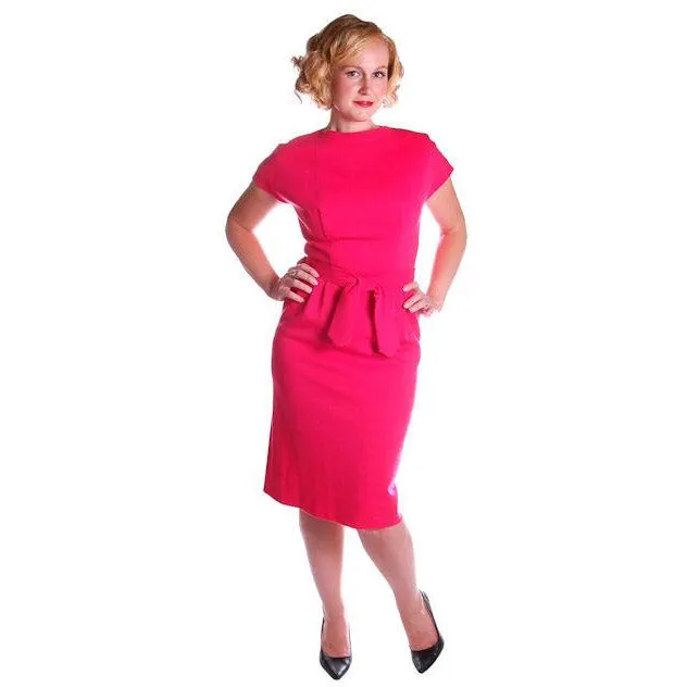 Vintage Classic Day Dress Rasberry Wool Late 1950s 4-6