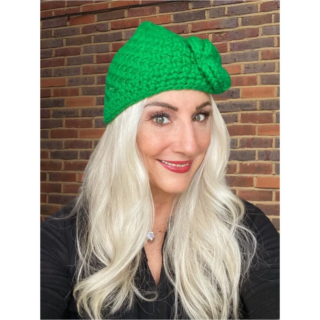 Vintage Cloche Hat 1970s Bright Green One Size