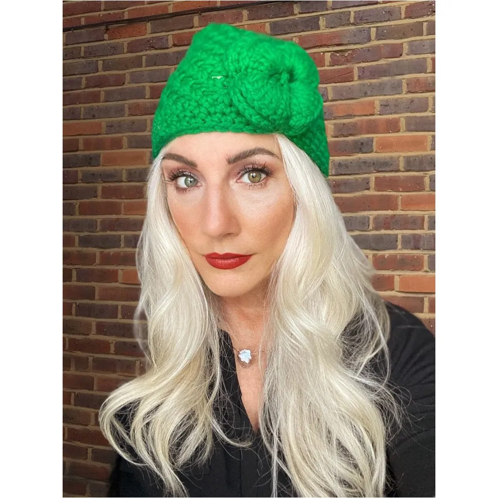 Vintage Cloche Hat 1970s Bright Green One Size