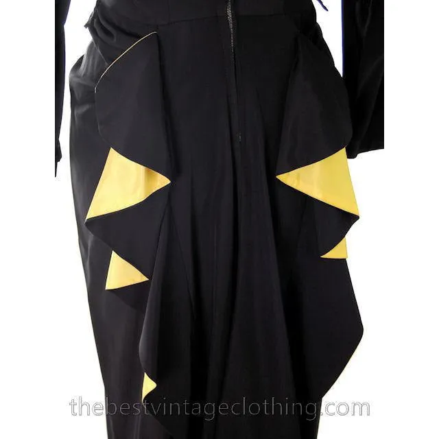 Vintage Cocktail Dress 1940s Black Faille Yellow Fishtail  36-29-36