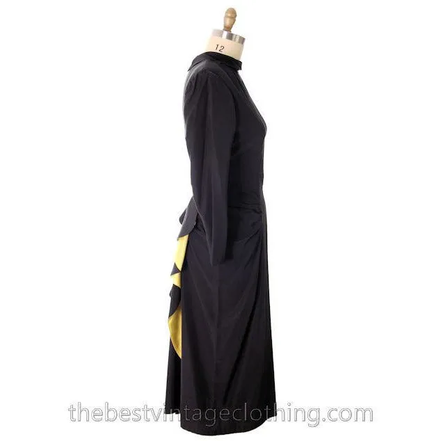 Vintage Cocktail Dress 1940s Black Faille Yellow Fishtail  36-29-36