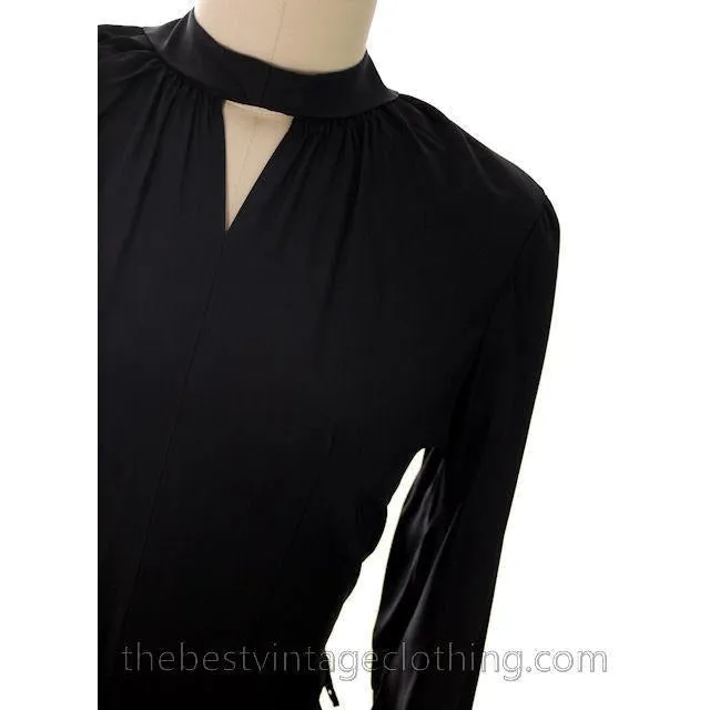 Vintage Cocktail Dress 1940s Black Faille Yellow Fishtail  36-29-36