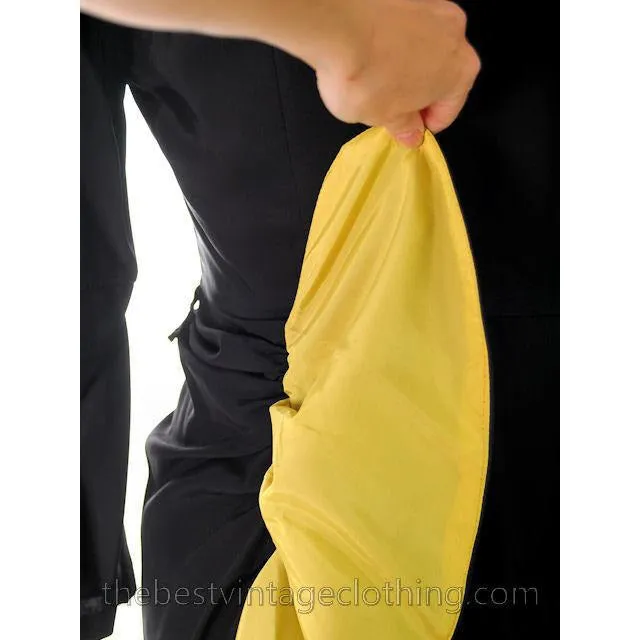 Vintage Cocktail Dress 1940s Black Faille Yellow Fishtail  36-29-36