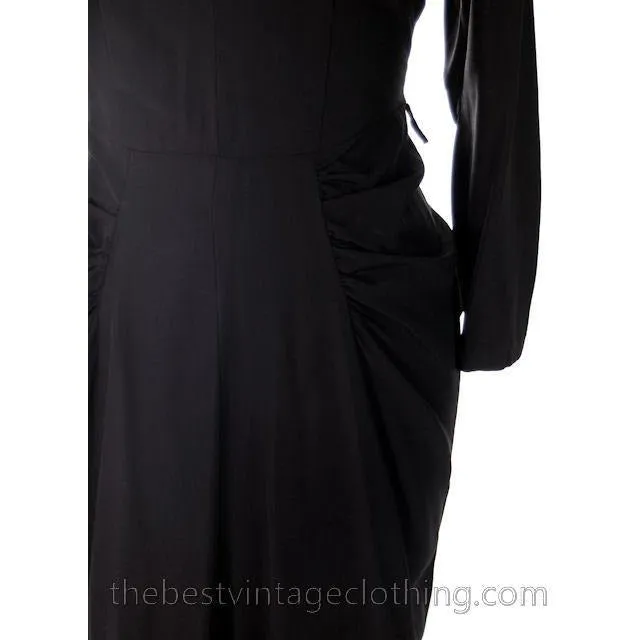 Vintage Cocktail Dress 1940s Black Faille Yellow Fishtail  36-29-36