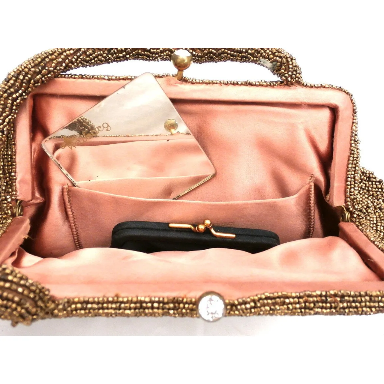 Vintage Copper Carnival Bead Purse Bag 1940s Walborg 1940s