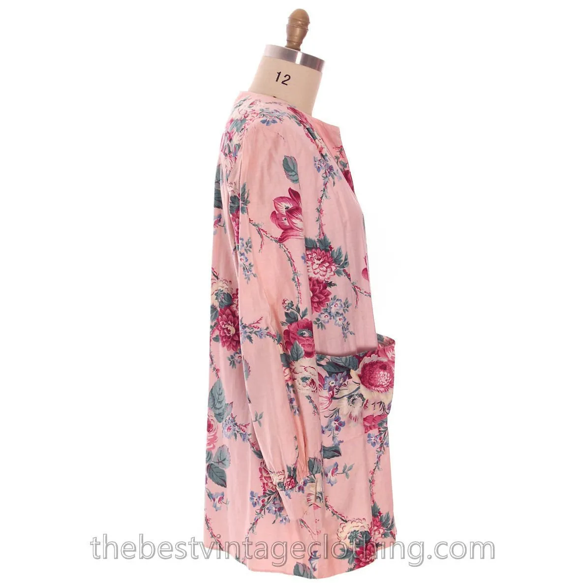 Vintage Cotton Smock Housewife Floral Shabby Chic Roses Polished Cotton  I Love Lucy 1950s L-XL