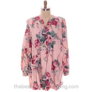 Vintage Cotton Smock Housewife Floral Shabby Chic Roses Polished Cotton  I Love Lucy 1950s L-XL