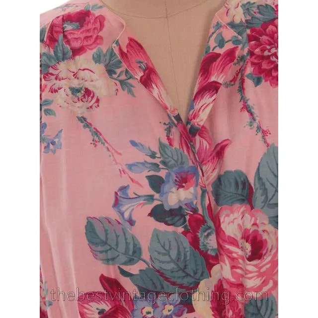 Vintage Cotton Smock Housewife Floral Shabby Chic Roses Polished Cotton  I Love Lucy 1950s L-XL