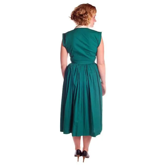 Vintage Cotton Summer Dress Green Nice Details Jonathan Logan 1940s 36-26-Free