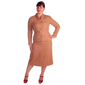 Vintage Davidow Peachy Tan Wool Flecked Suit 1950s 38-29-40