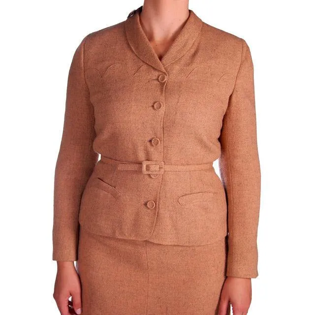 Vintage Davidow Peachy Tan Wool Flecked Suit 1950s 38-29-40
