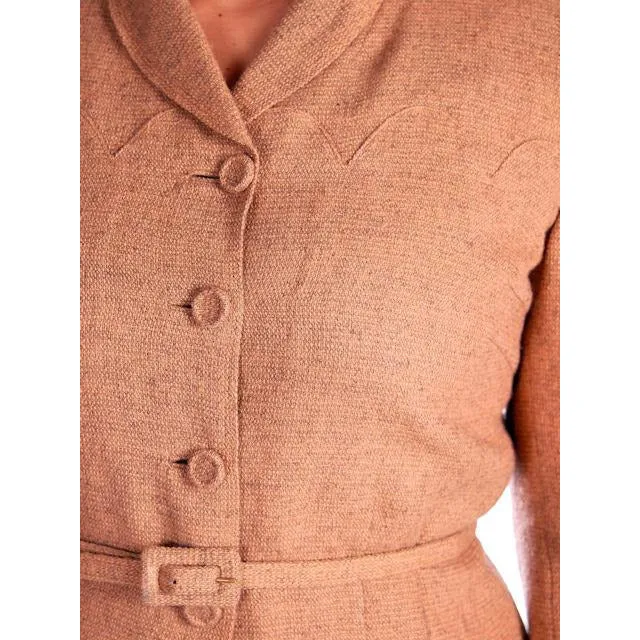 Vintage Davidow Peachy Tan Wool Flecked Suit 1950s 38-29-40