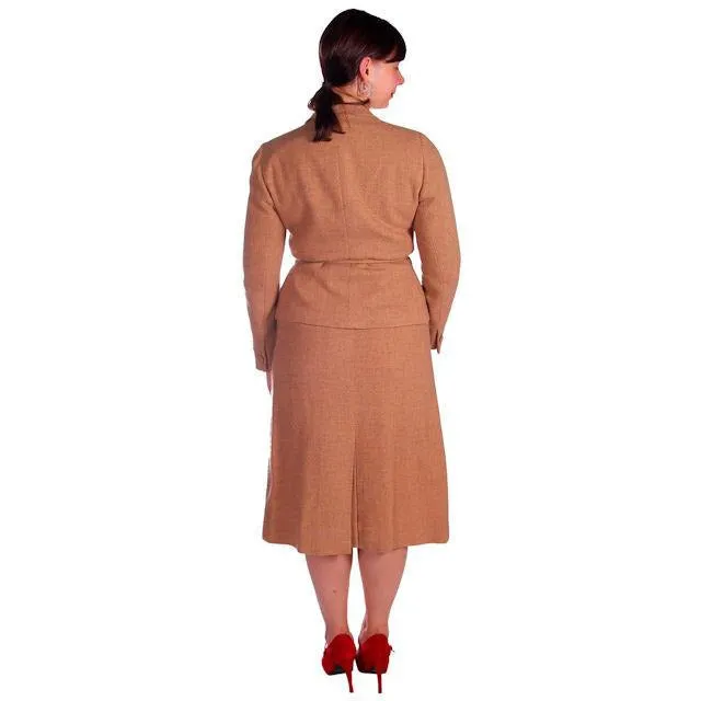Vintage Davidow Peachy Tan Wool Flecked Suit 1950s 38-29-40