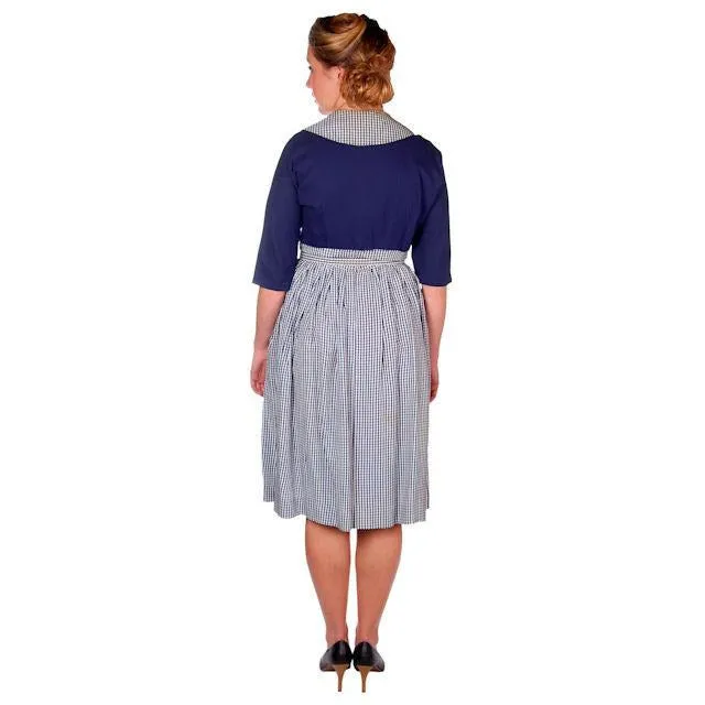 Vintage Day Dress Navy Gingham & Linen Jacket 1950s 41-30-Free