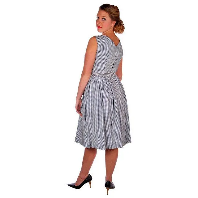 Vintage Day Dress Navy Gingham & Linen Jacket 1950s 41-30-Free