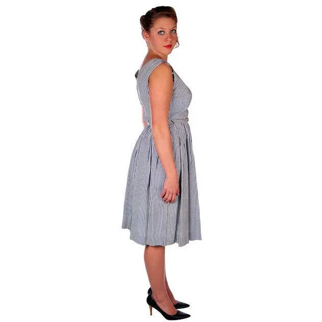 Vintage Day Dress Navy Gingham & Linen Jacket 1950s 41-30-Free