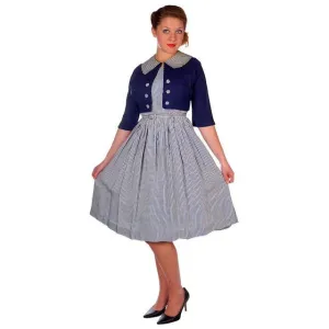 Vintage Day Dress Navy Gingham & Linen Jacket 1950s 41-30-Free