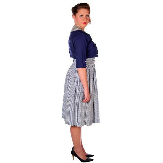 Vintage Day Dress Navy Gingham & Linen Jacket 1950s 41-30-Free