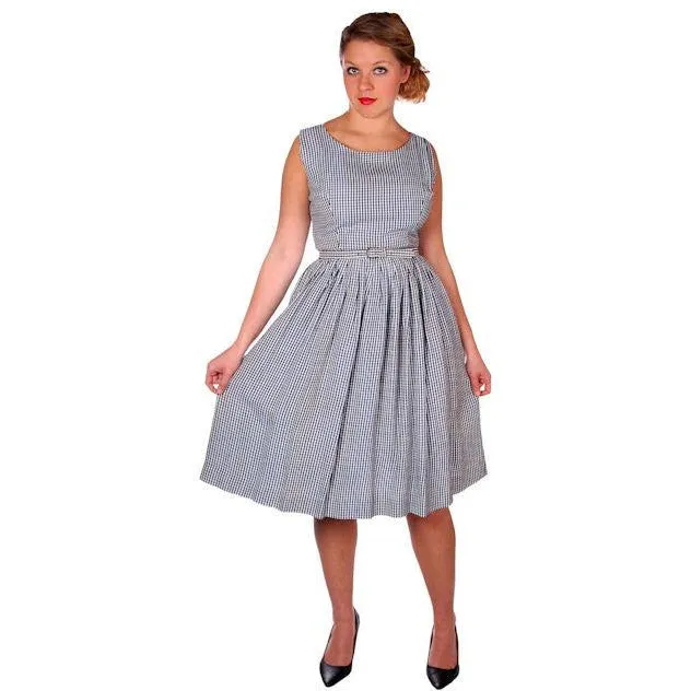 Vintage Day Dress Navy Gingham & Linen Jacket 1950s 41-30-Free