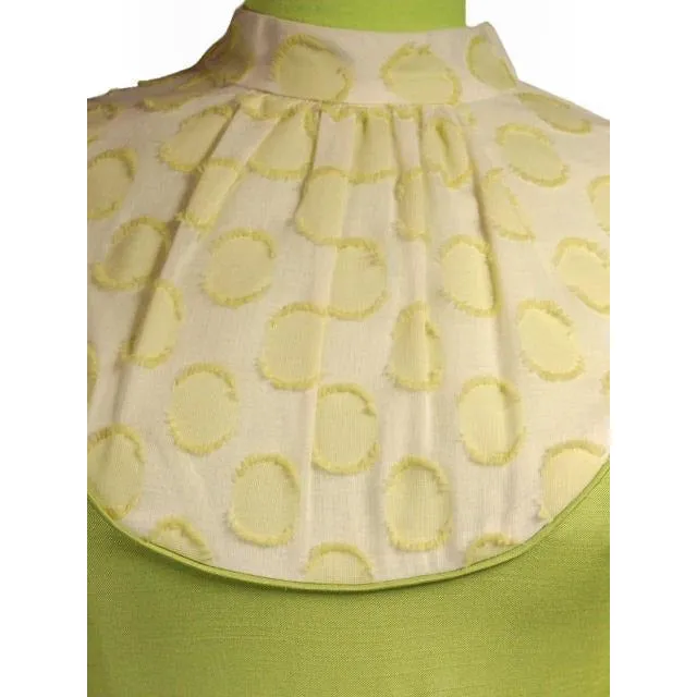 Vintage Dress Lime Green Flocked  Balloon Sleeves 1968