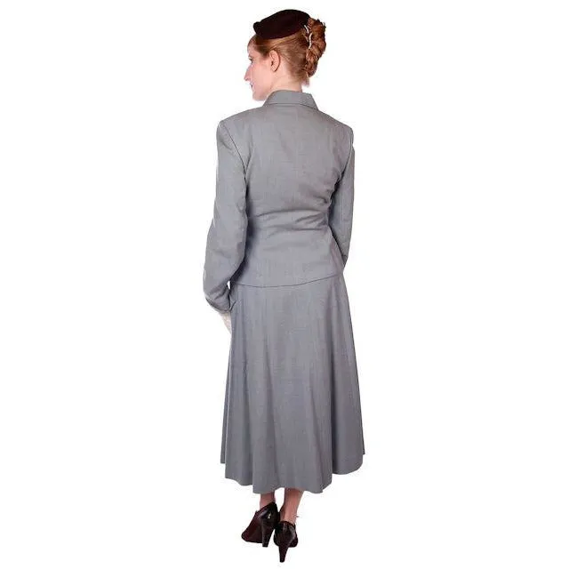 Vintage Dusty Light Blue  Wool Ladies Suit 1940s Wasp Waist 38B 27W