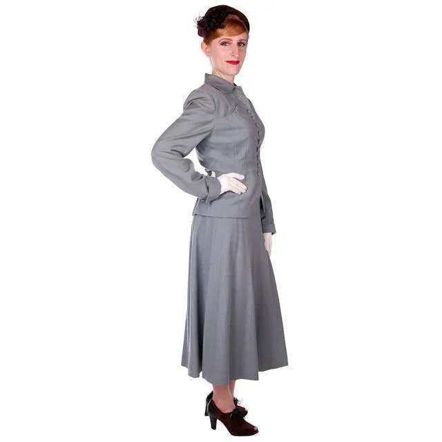 Vintage Dusty Light Blue  Wool Ladies Suit 1940s Wasp Waist 38B 27W