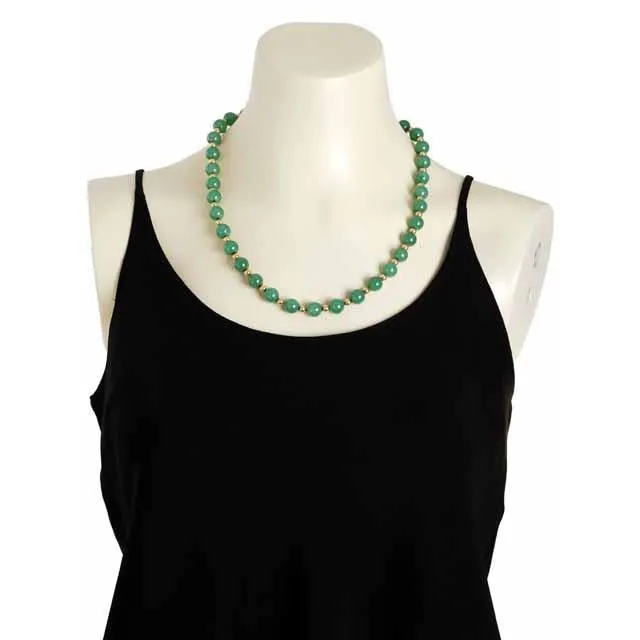Vintage Emerald Green Chalcedony Beads Necklace  14K Clasp 22" Long