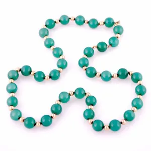 Vintage Emerald Green Chalcedony Beads Necklace  14K Clasp 22" Long