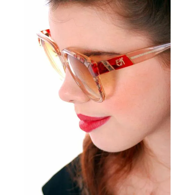 Vintage Emmanuelle Khanh Paris Sunglasses Big 1980s Red/Clear Frames 8080-401