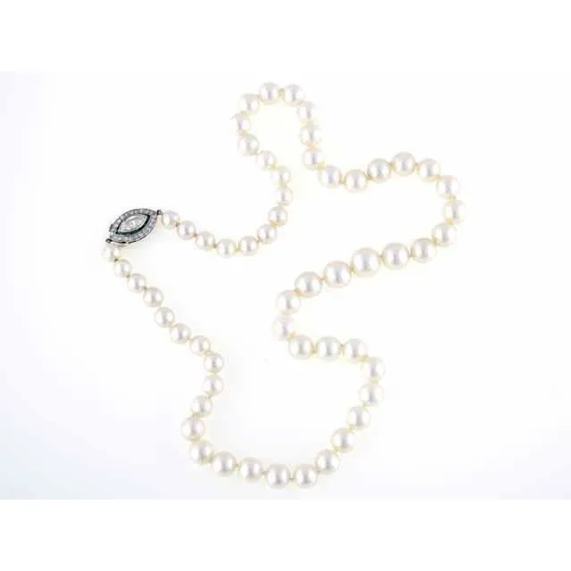 Vintage Estate Necklace Art Deco Platinum  .5K Marquise Diamond Emeralds / Pearl