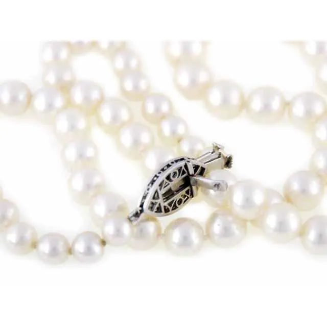 Vintage Estate Necklace Art Deco Platinum  .5K Marquise Diamond Emeralds / Pearl