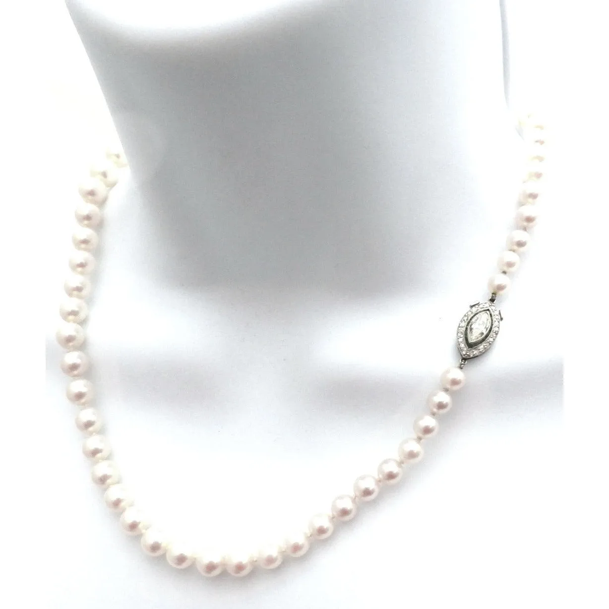 Vintage Estate Necklace Art Deco Platinum  .5K Marquise Diamond Emeralds / Pearl