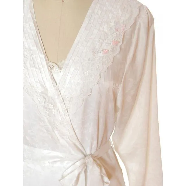 Vintage Eve Stillman White Satin Peignoir Set Med Large 1980s