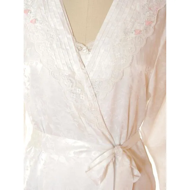 Vintage Eve Stillman White Satin Peignoir Set Med Large 1980s