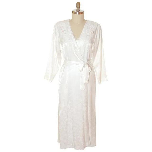 Vintage Eve Stillman White Satin Peignoir Set Med Large 1980s