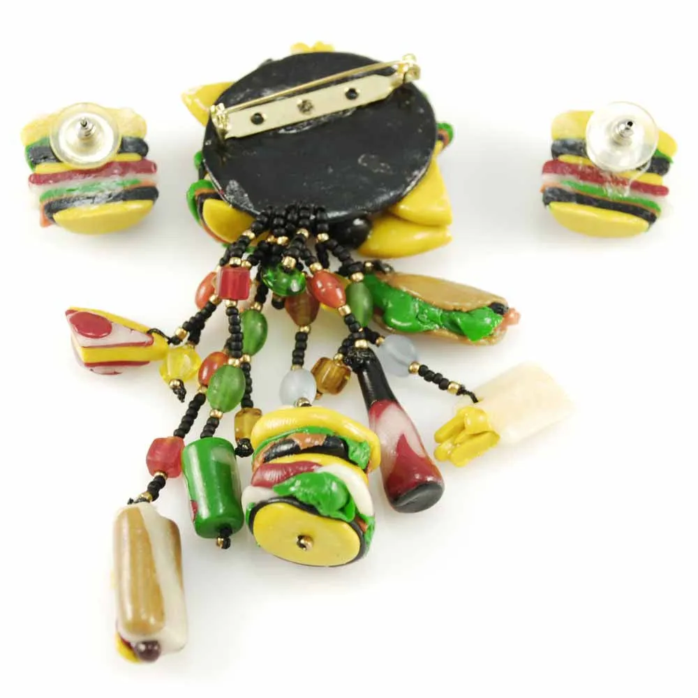 Vintage Fast Food Jewelry Hamburger & Hotdog & Coke Set 1980s