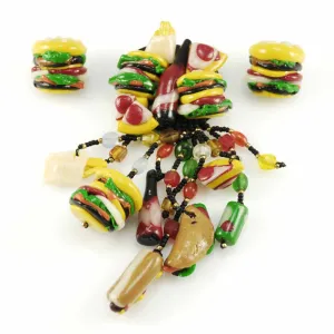 Vintage Fast Food Jewelry Hamburger & Hotdog & Coke Set 1980s