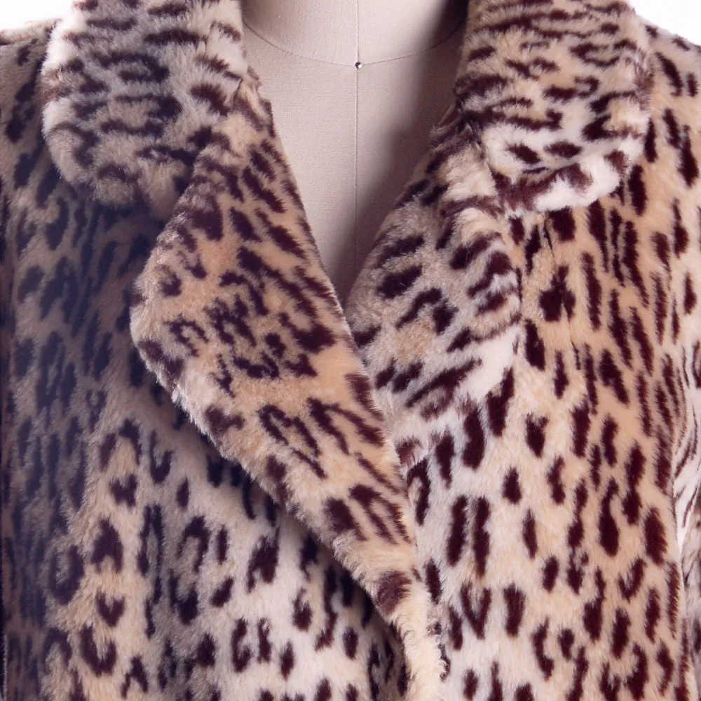 Vintage Faux Leopard Print Plush Short Coat 1980S