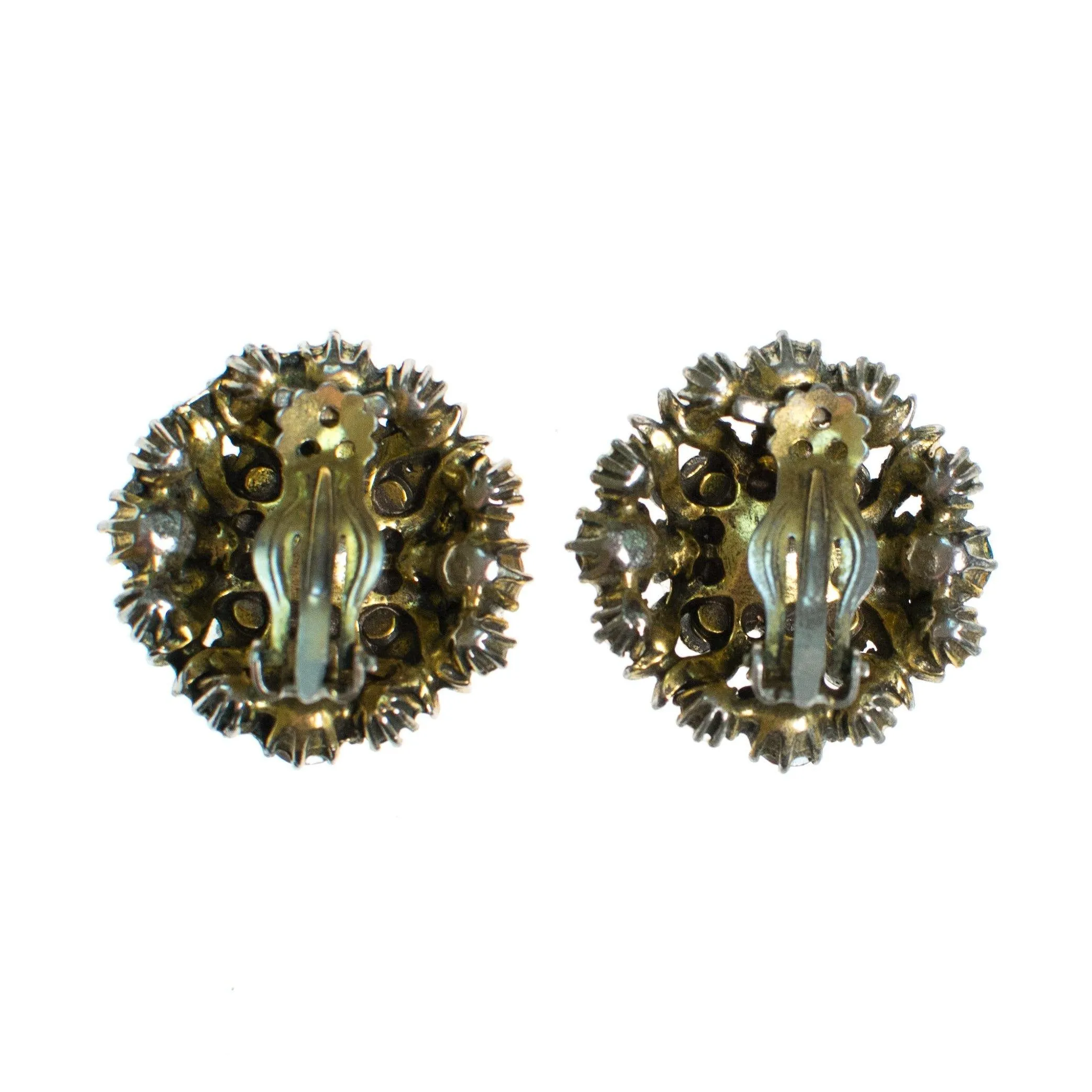 Vintage Fire Opal Citrine Topaz Crystal and Aurora Borealis Clip Earrings