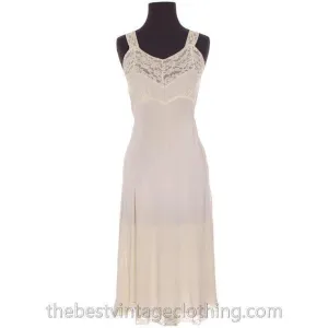 Vintage Fischer Heavenly Silk Lingerie Bias Cut Slip 1940s Small Wide Lace