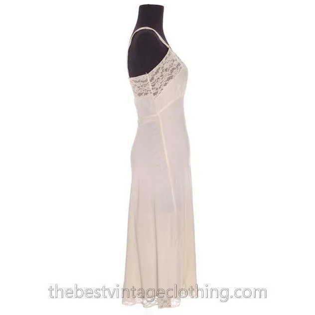 Vintage Fischer Heavenly Silk Lingerie Bias Cut Slip 1940s Small Wide Lace