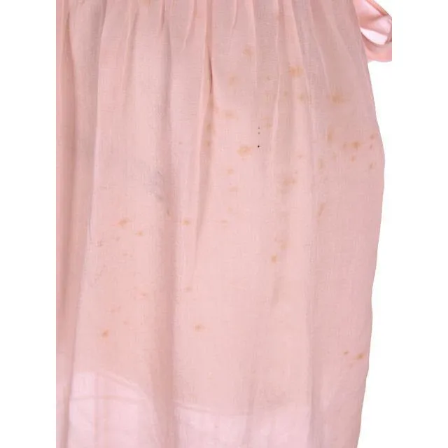 Vintage Girls Peach Silk Pongee Day Dress 1920s Drop Waist Embroidered