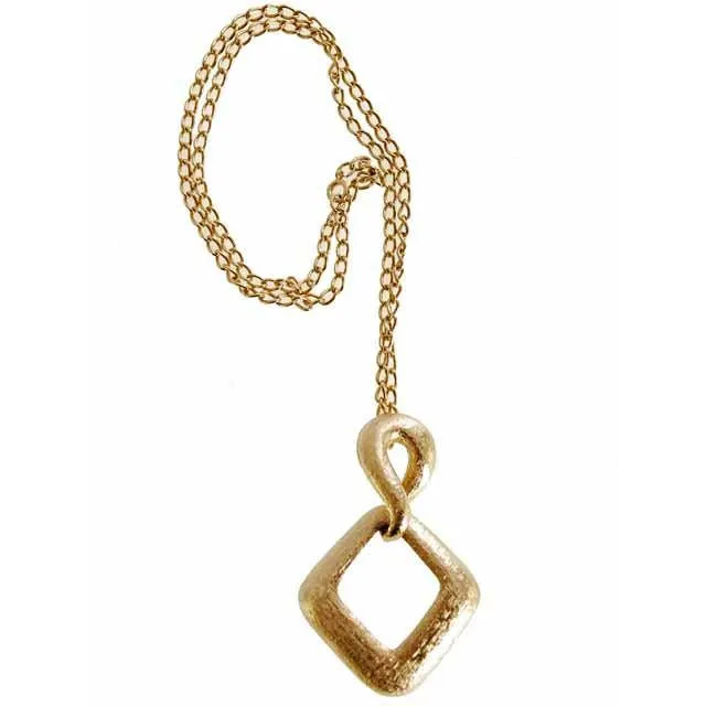 Vintage Gold Tone Large Moderne Fob Necklace 1970s Lisner