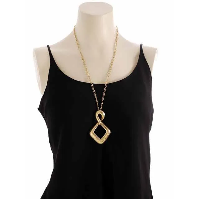 Vintage Gold Tone Large Moderne Fob Necklace 1970s Lisner