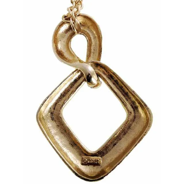 Vintage Gold Tone Large Moderne Fob Necklace 1970s Lisner