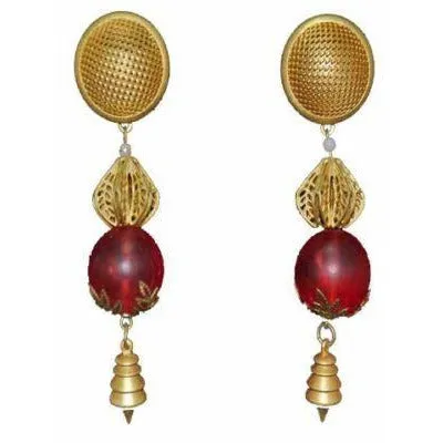 Vintage Gold/Pink Beaded Pierced Earrings 1980S
